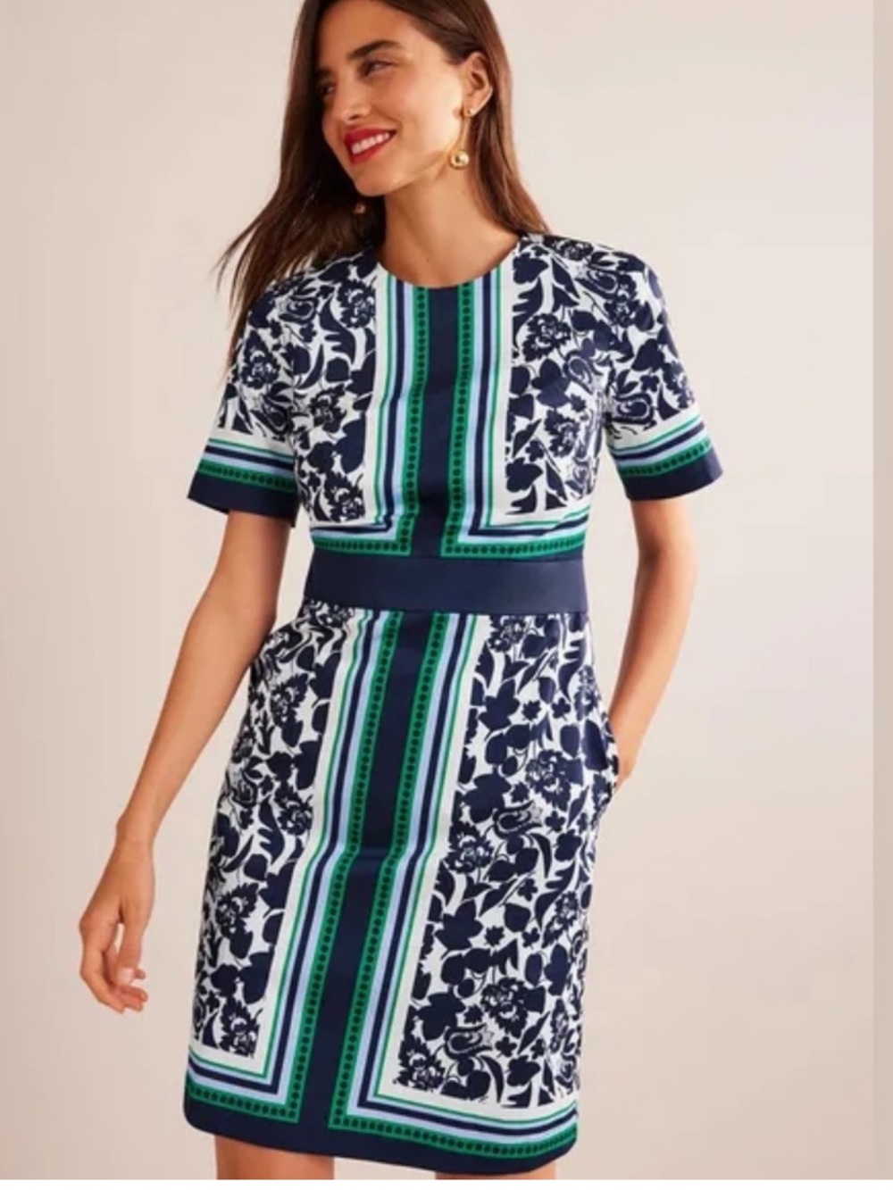 BODEN alexa shift dress sheath cotton stretch geometric print short sleeve 2P